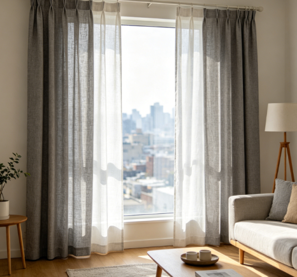 Japanese-style linen gray sheer curtains
