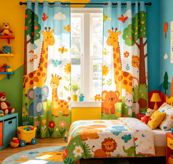 Cartoon Forest Animal Print Children's Curtains
