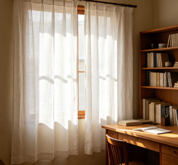 Japanese Style Pure White Linen Sheer Curtain
