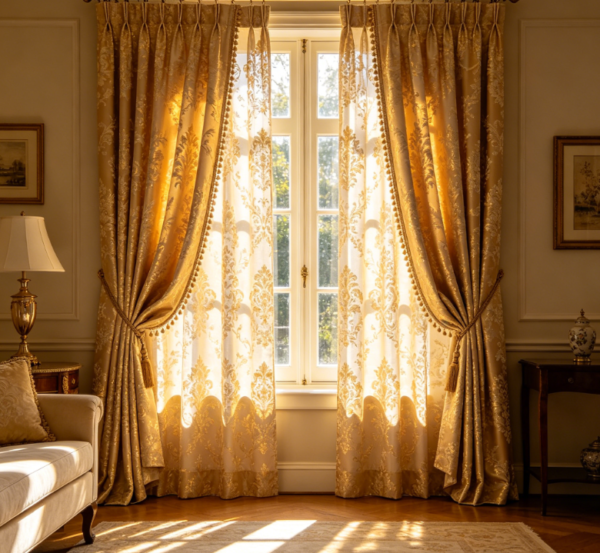 European-Style Luxury Gold Jacquard Double-Layer Curtains